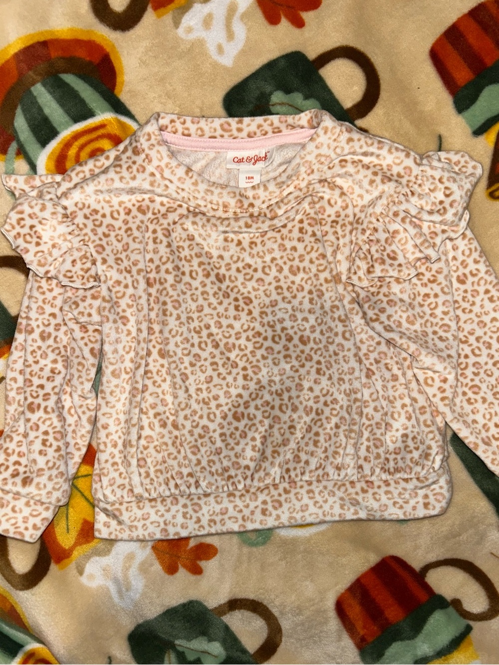 Cat & Jack Cream Leopard Ruffle Long-Sleeve Top